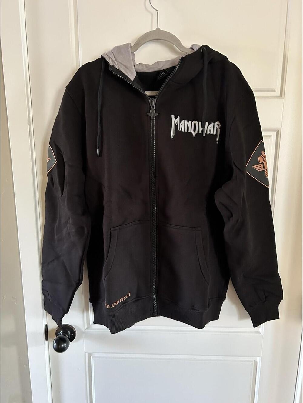Manowar Men’s full Zip Hoodie Black Size L
